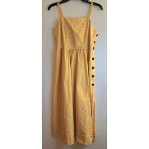 Rebellion Yellow White Stripe Button Sleeveless Sundress M Cottagecore Boho Chic